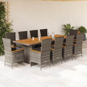 vidaXL 11-delige Tuinset met kussens poly rattan grijs