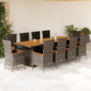 vidaXL 11-delige Tuinset met kussens poly rattan grijs
