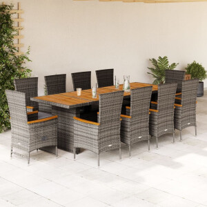 vidaXL 11-delige Tuinset met kussens poly rattan grijs