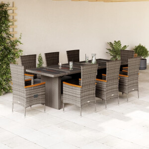 vidaXL 9-delige Tuinset met kussens poly rattan grijs