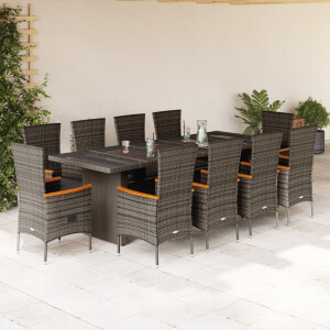 vidaXL 11-delige Tuinset met kussens poly rattan grijs
