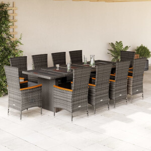 vidaXL 11-delige Tuinset met kussens poly rattan grijs