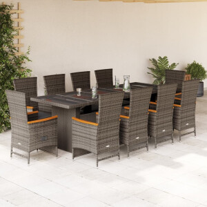 vidaXL 11-delige Tuinset met kussens poly rattan grijs