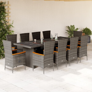 vidaXL 11-delige Tuinset met kussens poly rattan grijs