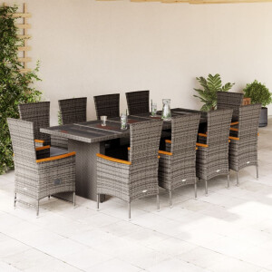 vidaXL 11-delige Tuinset met kussens poly rattan grijs
