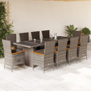 vidaXL 11-delige Tuinset met kussens poly rattan grijs