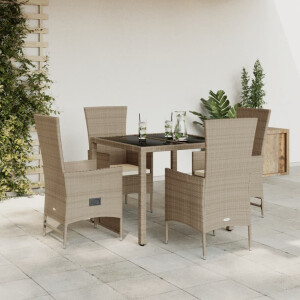 vidaXL 5-delige Tuinset met kussens poly rattan beige