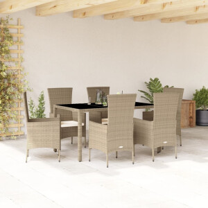 vidaXL 7-delige Tuinset met kussens poly rattan beige