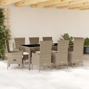 vidaXL 9-delige Tuinset met kussens poly rattan beige