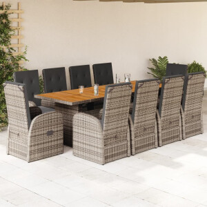vidaXL 11-delige Tuinset met kussens poly rattan grijs