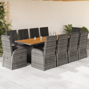 vidaXL 11-delige Tuinset met kussens poly rattan grijs