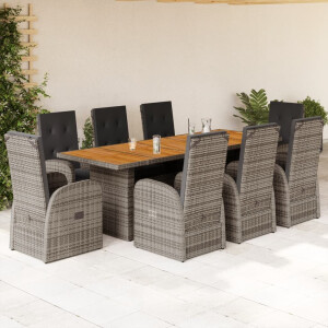 vidaXL 9-delige Tuinset met kussens poly rattan grijs
