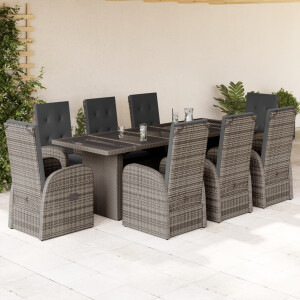 vidaXL 9-delige Tuinset met kussens poly rattan grijs