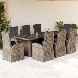 vidaXL 9-delige Tuinset met kussens poly rattan grijs