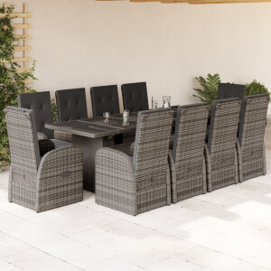 vidaXL 11-delige Tuinset met kussens poly rattan grijs