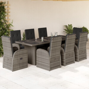 vidaXL 9-delige Tuinset met kussens poly rattan grijs