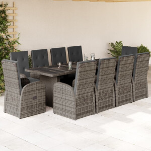 vidaXL 11-delige Tuinset met kussens poly rattan grijs