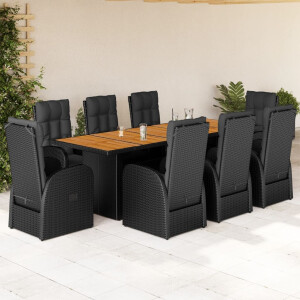 vidaXL 9-delige Tuinset poly rattan zwart