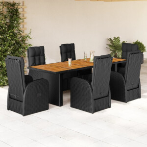 vidaXL 7-delige Tuinset met kussens poly rattan zwart