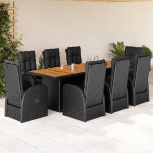 vidaXL 9-delige Tuinset poly rattan zwart
