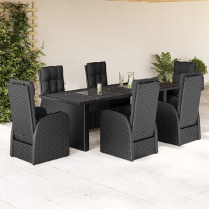 vidaXL 7-delige Tuinset met kussens poly rattan zwart