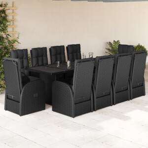 vidaXL 11-delige Tuinset met kussens poly rattan zwart