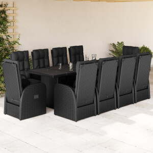 vidaXL 11-delige Tuinset met kussens poly rattan zwart