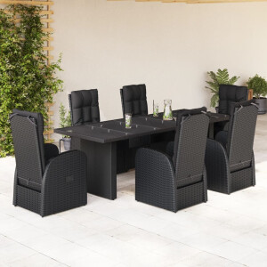 vidaXL 7-delige Tuinset met kussens poly rattan zwart