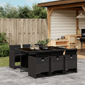 vidaXL 7-delige Tuinset met kussens poly rattan zwart