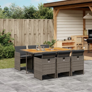 vidaXL 7-delige Tuinset met kussens poly rattan grijs