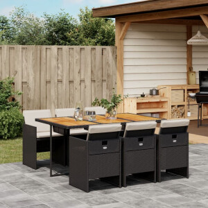 vidaXL 7-delige Tuinset met kussens poly rattan zwart