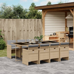 vidaXL 9-delige Tuinset met kussens poly rattan gemengd beige