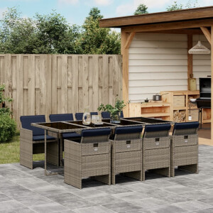 vidaXL 9-delige tuinset met kussens, grijs polyrotan