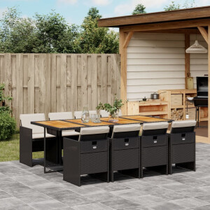 vidaXL 9-delige Tuinset poly rattan zwart