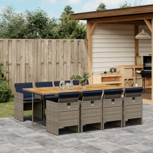 vidaXL 9-delige tuinset met kussens, grijs polyrotan