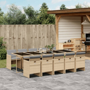 vidaXL 11-delige Tuinset met kussens poly rattan gemengd beige