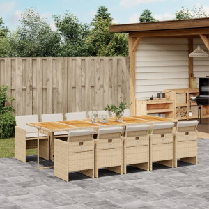 vidaXL 11-delige Tuinset met kussens poly rattan beige