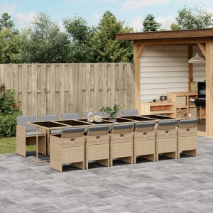 vidaXL 13-delige Tuinset met kussens poly rattan gemengd beige