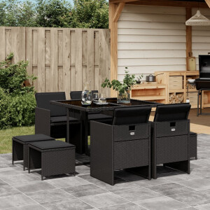 vidaXL 9-delige Tuinset poly rattan zwart
