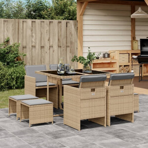 vidaXL 9-delige Tuinset met kussens poly rattan gemengd beige