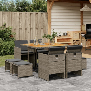 vidaXL 9-delige Tuinset met kussens poly rattan grijs