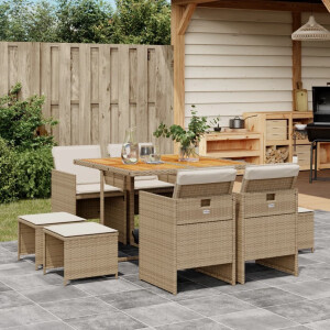 vidaXL 9-delige Tuinset met kussens poly rattan beige