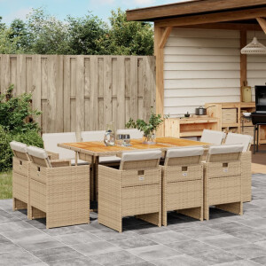 vidaXL 11-delige Tuinset met kussens poly rattan beige