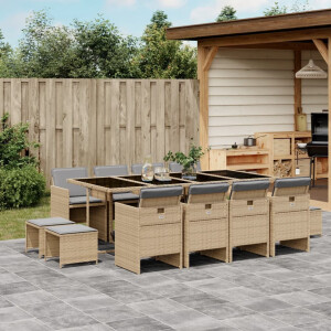 vidaXL 13-delige Tuinset met kussens poly rattan gemengd beige