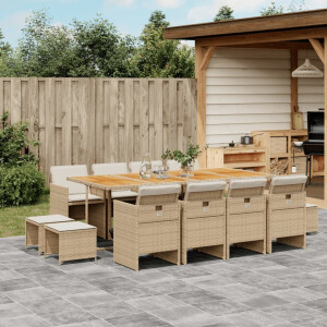 vidaXL 13-delige Tuinset met kussens poly rattan beige
