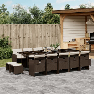 vidaXL 15-delige Tuinset met kussens poly rattan bruin