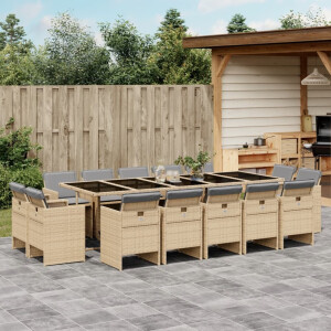 vidaXL 15-delige Tuinset met kussens poly rattan gemengd beige