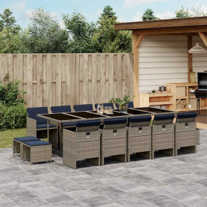 vidaXL 15-delige tuinset met kussens, grijs polyrotan