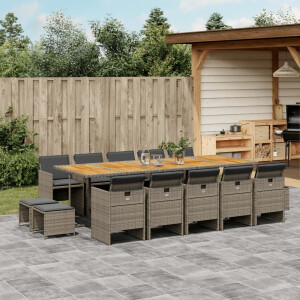 vidaXL 15-delige Tuinset met kussens poly rattan grijs