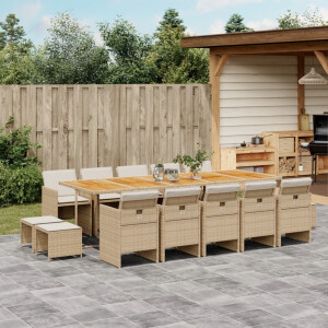 vidaXL 15-delige Tuinset met kussens poly rattan beige